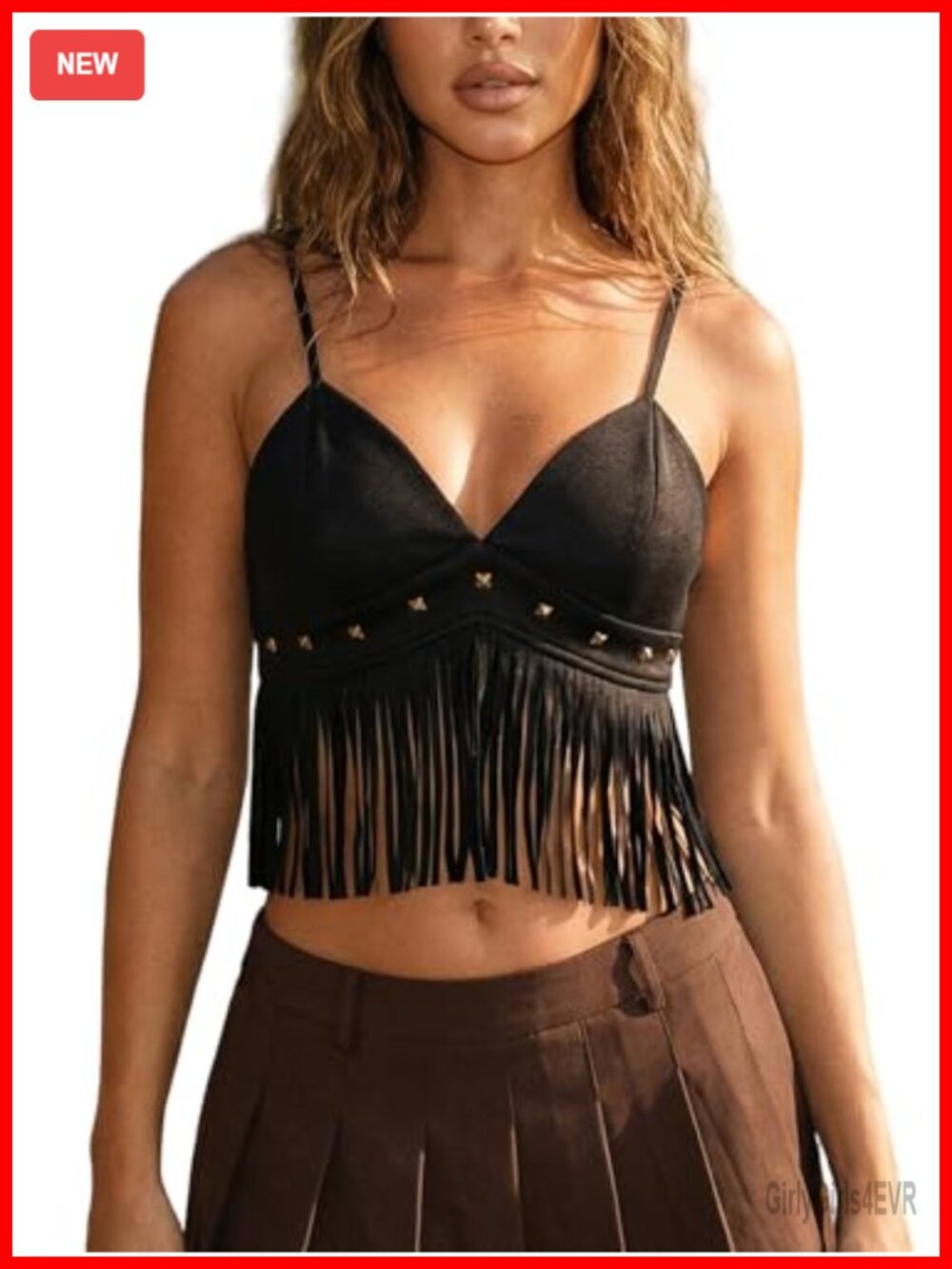 Faux Suede Fringe Crop Top Spaghetti Strap Western Boho Concert Camisole